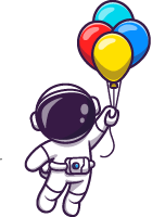 Imagen de astronauta con globos de space jump